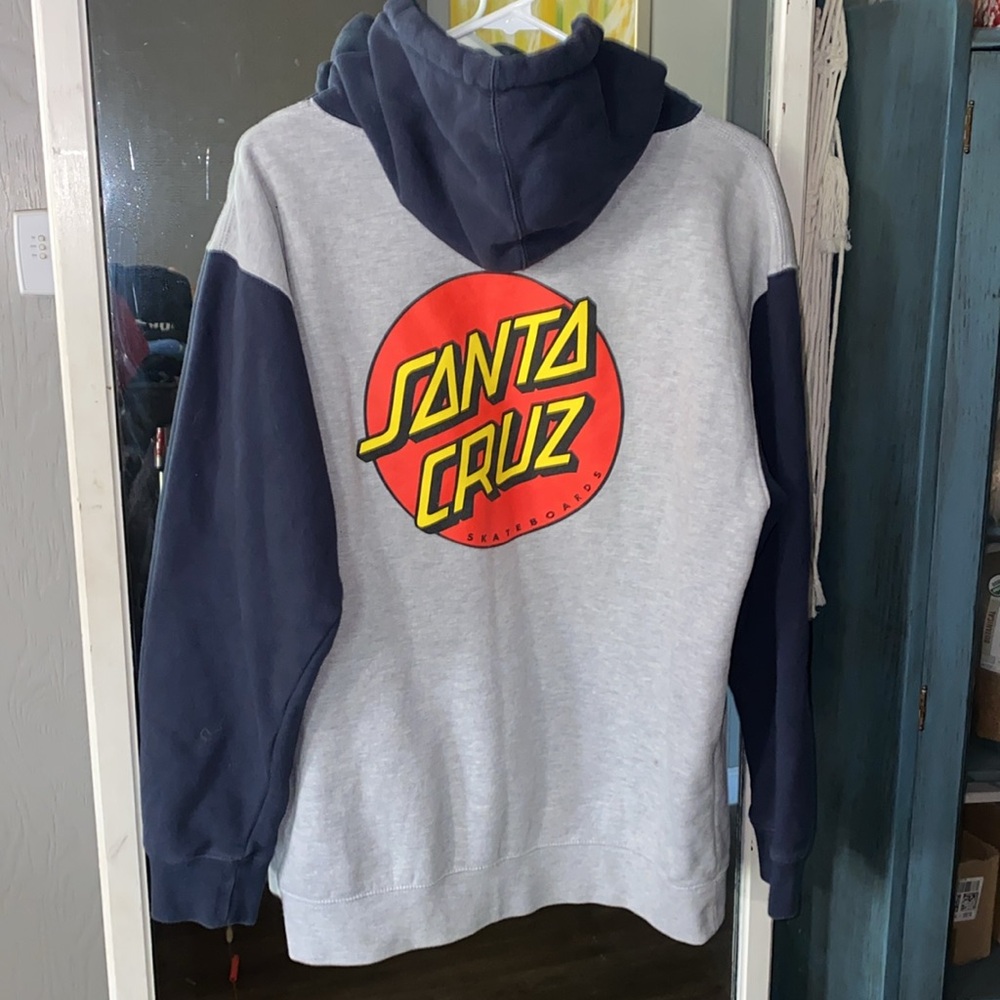 Mens Sweatshirt Pullover Santa Cruz Classic Dot (Htr Grey/ Navy Sleeve) Men’s M - Picture 5 of 6